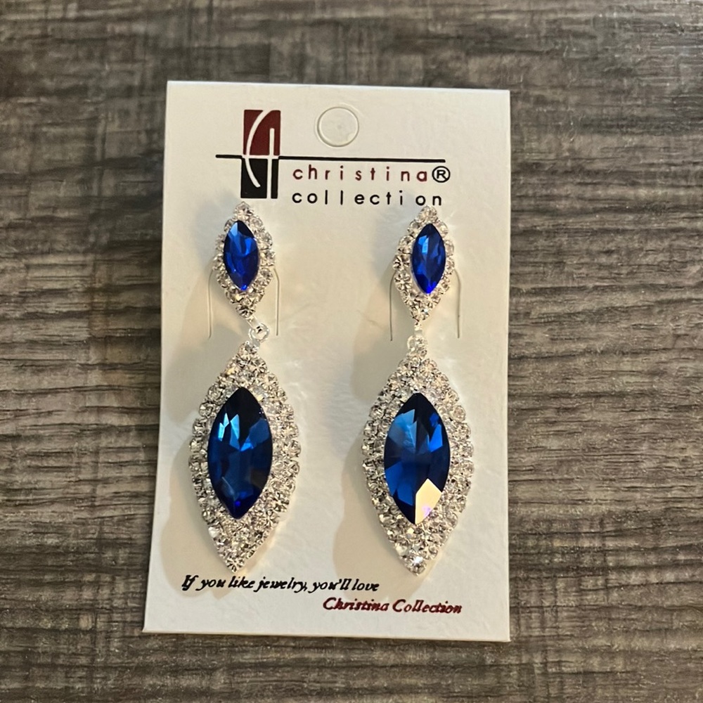 Blue/Red and Silver Drop Earrings